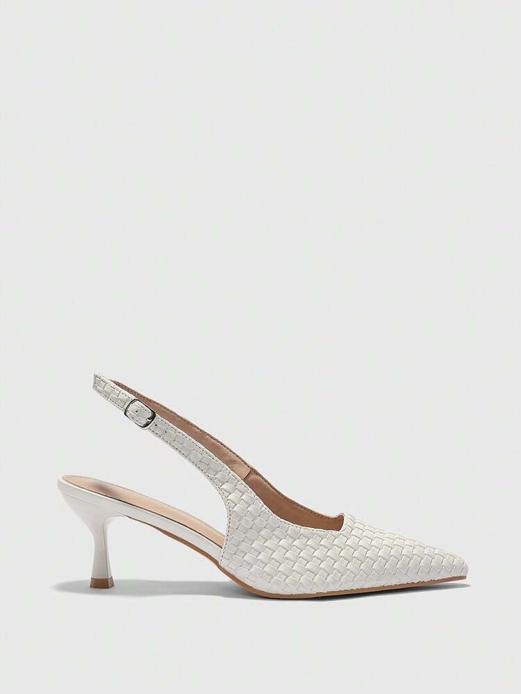 CUCCOO BIZCHIC Versatile Pointed Toe Beige PU Woven Texture Closed Toe High Heel Pumps For Women For Christmas