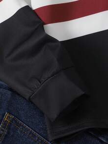 SHEIN Explorewe 男童条纹撞色领针织休闲宽松复古美式长袖polo衫，适合上学和日常穿着。 - 彩色 - 查看 4