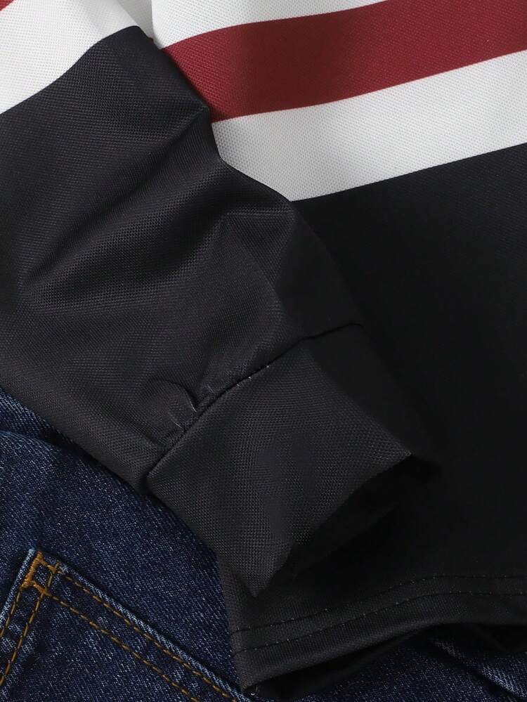 SHEIN Explorewe 男童条纹撞色领针织休闲宽松复古美式长袖polo衫，适合上学和日常穿着。 - 彩色 - 查看 4