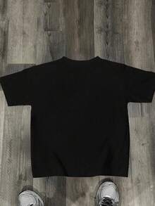 SHEIN Coolqubz Tween Boy Cartoon Character Print Round Neck Short Sleeve T-Shirt - Black - View 2