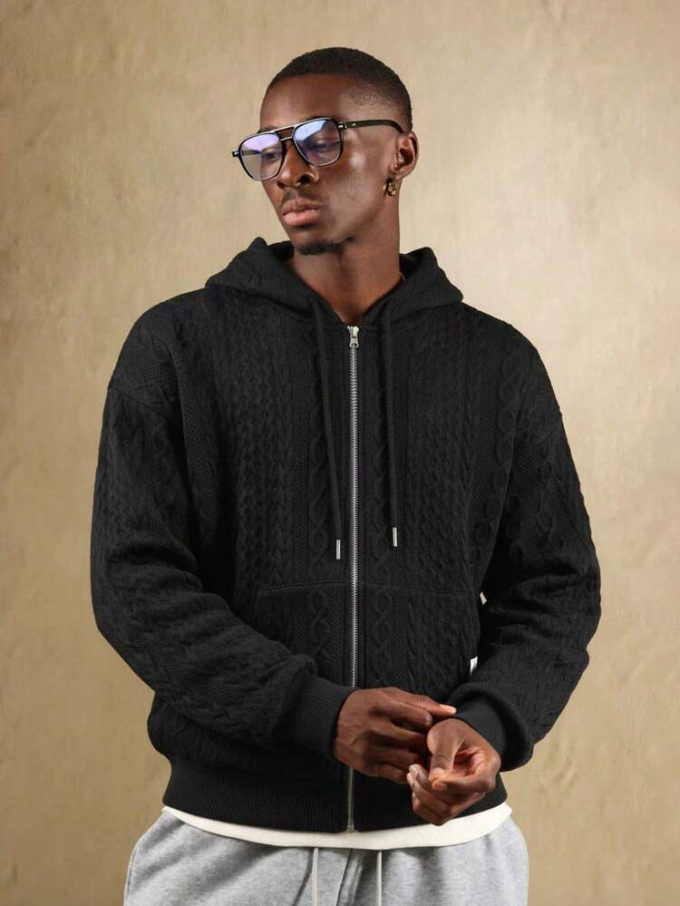 Bluza z kapturem i zamkiem błyskawicznym Cable Knit