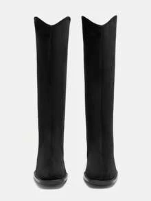 CUCCOO CURVES Women's Fashion Daily Wear Back Zipper Wide Calf High Heel Boots For Christmas - Black - View 9