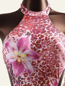 Zestiva 女士系带露背修身连体泳衣，沙滩度假比基尼，2026夏季腰果花卉印花，适合夏季海滩度假、约会、下午茶、西式、邮轮、海滩、海岛、公路旅行、四季皆宜、音乐节、波西米亚风度假、秋日休闲、西部波西米亚风、豹纹猎豹印花花卉泳衣，粉色芙蓉花泳衣，粉色花卉 - 彩色 - 查看 9