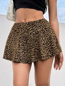 SHEIN EZwear Summer Casual Mini Leopard Print Shorts With Ruffled Hem - Multicolor - View 6
