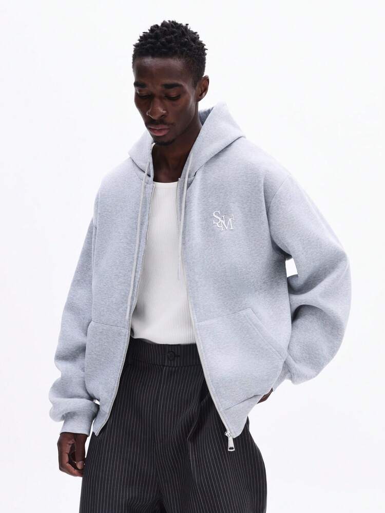 Felpa con cappuccio grigio chiaro con zip e piccolo logo