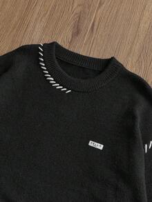 SWAVVY Men's Casual Crew Neck Long Sleeve Pullover Sweater, Autumn/Winter Male Sweater Grunge Sweater Pullover Sweater For Men Knit Men Long Sleeve Knit - Black - View 4