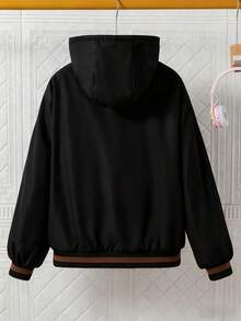 Sparklyn 1件少女时尚字母刺绣保暖内衬卫衣，适合日常穿着、旅行、上学、运动、秋冬返校季 - 棕色 - 查看 2