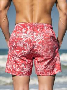 Manfinity Swimmode Męskie luźne szorty plażowe z kieszeniami i ściągaczem - Czerwony - Zobacz 2