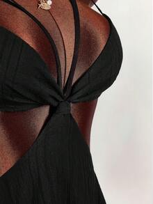 Amplova 女士时尚性感纯色露背迷你连衣裙 - 黑色 - 查看 7