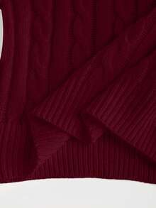 SHEIN Franclia Pulover tricotat răsucit pentru femei, la modă casual, minimalist, versatil, pentru naveta, cu guler înalt, mânecă tip lanternă, toamnă/iarnă