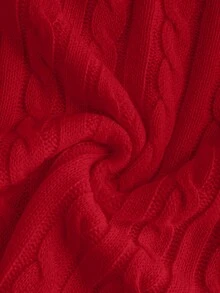 SHEIN Franclia 女士休闲时尚简约百搭通勤修身翻领灯笼袖扭结针织毛衣，秋冬款 - 紅色 - 查看 3