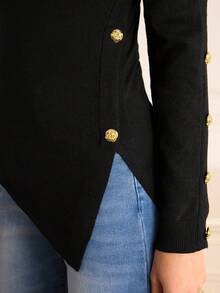 Lilora Sweater Pullover Wanita Slim Fit dengan Bahu Asimetris Seksi Terbaru, Musim Gugur/Dingin - Hitam - View 2