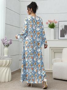 Yasmyna 优雅复古浪漫花卉珍珠装饰宽松休闲连衣裙，女士款 - 彩色 - 查看 2