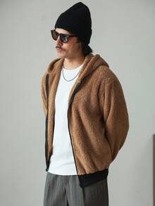 HUEFORM Men's Solid Color Long Sleeve Zip-Up Fleece Hoodie, Autumn/Winter Brown Zip Up Hoodie Men Earthy Clothes Men Men Sweater Jacket - Khaki - View 3