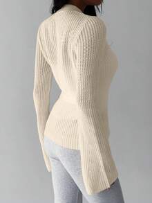 Flirla Women's Solid Color Minimalist Everyday Bowknot Crisscross Strap Cardigan, Fashionable & Versatile - Beige - View 2