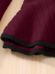 Sparklyn Girls' Spring/Autumn Flare Sleeve Top And Pants Casual Street Fashion Suit - Burgundy - View 5