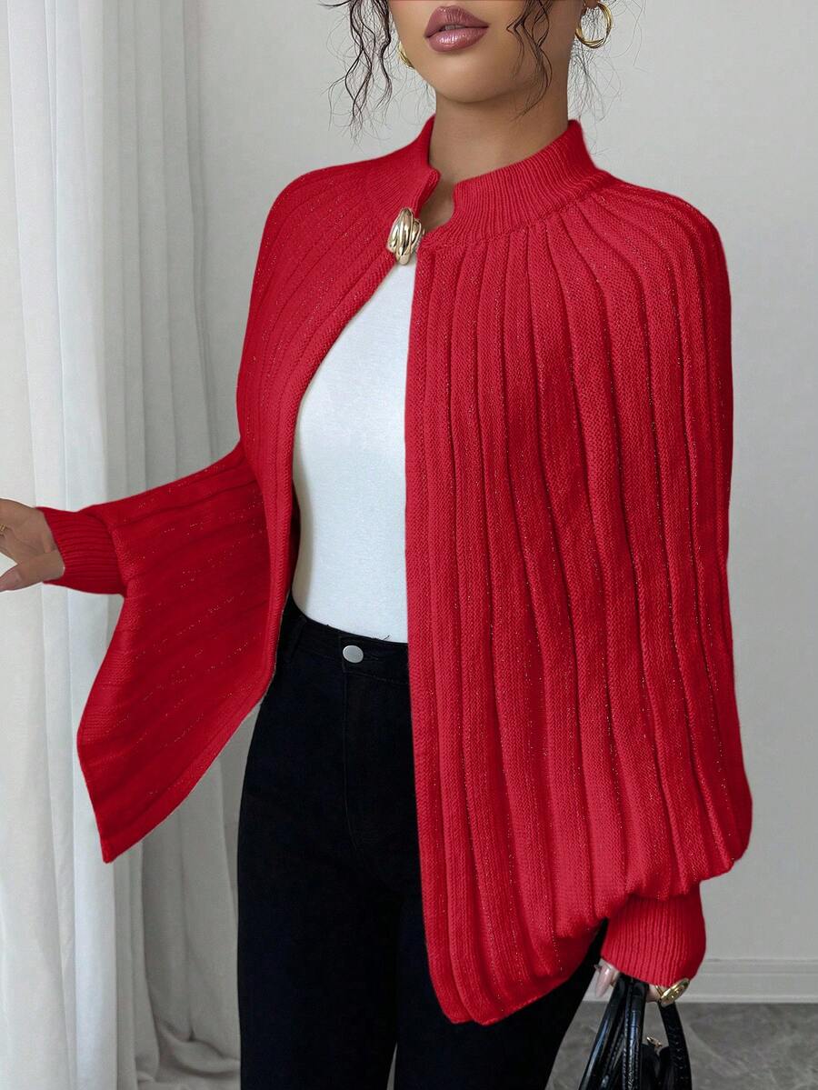 Elenzga Women's Elegant High-Quality Knitted Cardigan With Metal Button Design, Simple And Generous, Suitable For Autumn/Winter - Red - View 1