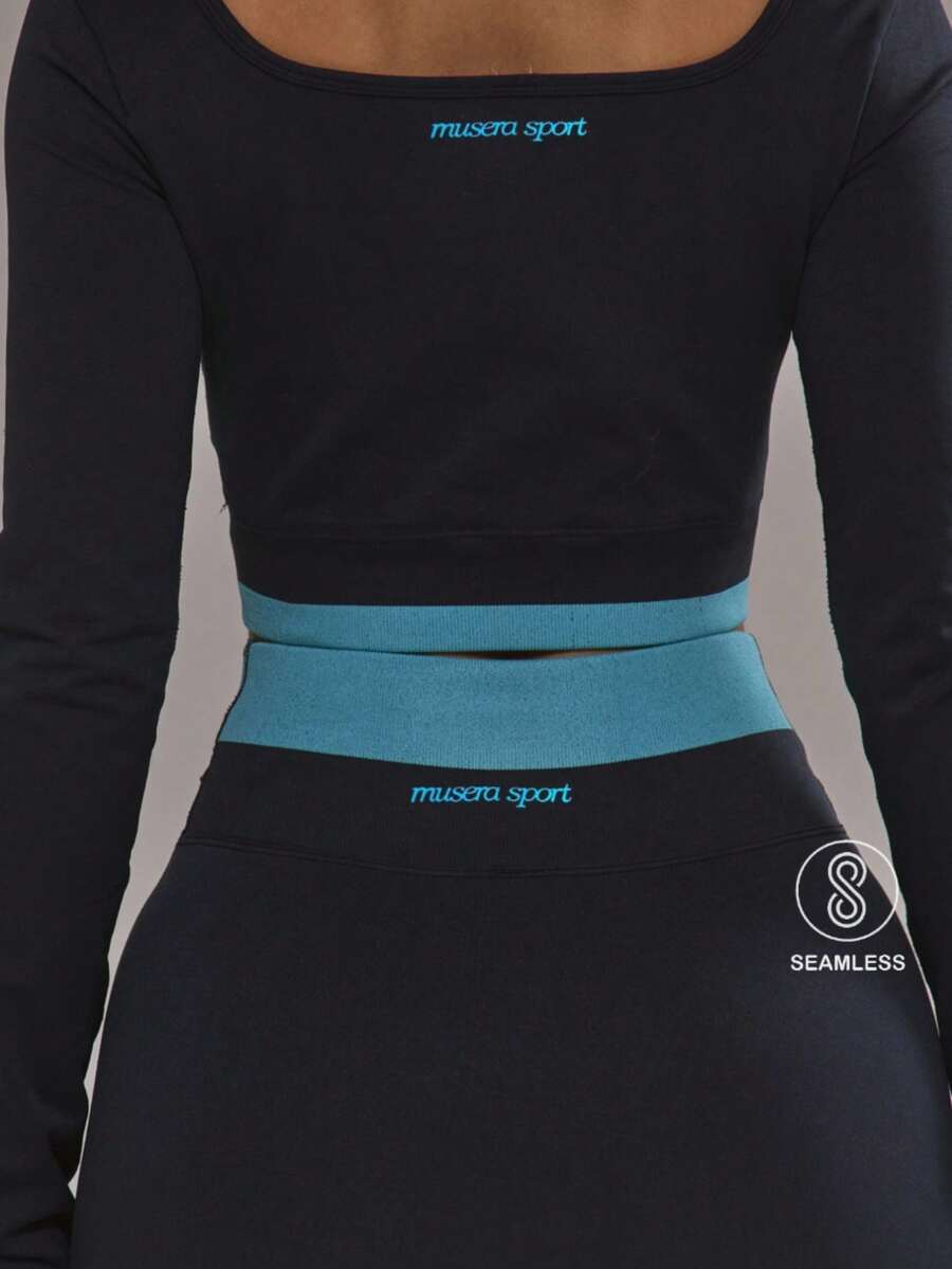 Musera Sport Kontrast-Layering Langarm-Oberteil nur für Padel Herbst Winter Aktivbekleidung Sport Fitness Workout Legierung