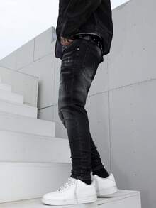Manfinity LEGND Quần Jeans Denim Ôm Vừa Màu Đen Cho Nam - màu đen - Xem 5