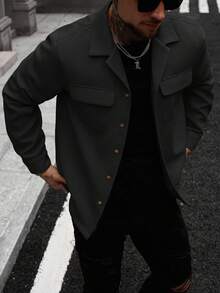 Manfinity CasualCool 男士休闲时尚街头简约纯色翻盖口袋衬衫外套，秋季款