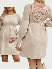 SHEIN Gravidklänning med tröja och blommönster baktill, långärmad miniklänning - Aprikos - Visa 1