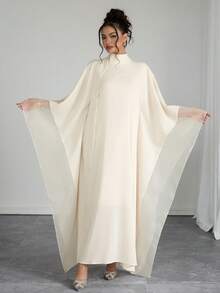 SHEIN Raffinéa Women's Elegant White Mandarin Collar Batwing Sleeve Loose Dress - White - View 3