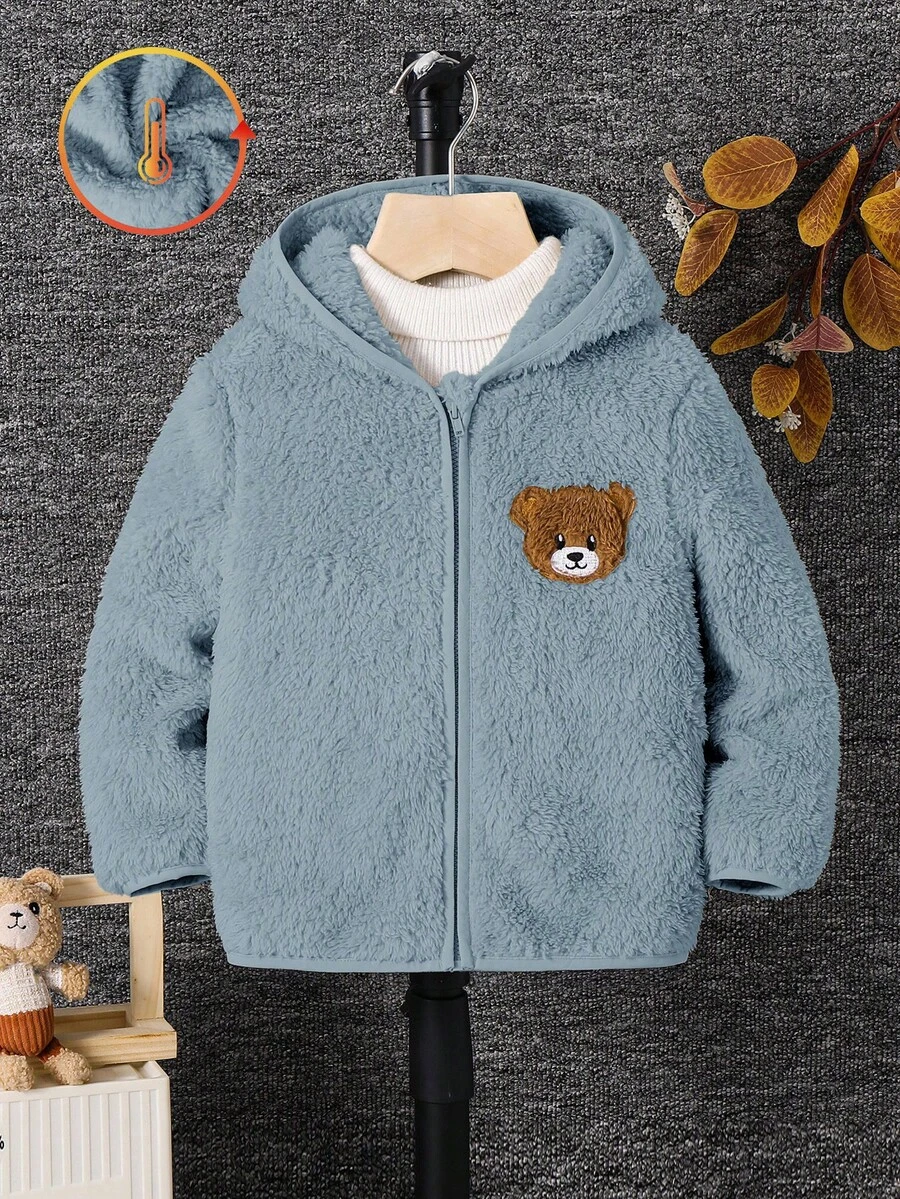 SHEIN Young BoyCasual Hooded Fleece Jacket - Baby Blue - View 1