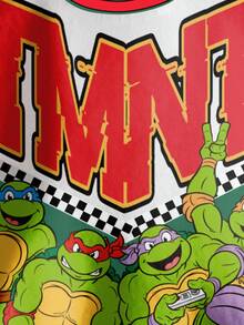 TEENAGE MUTANT NINJA TURTLES | SHEIN Young Boy Casual Fashionable Street Cartoon Turtle & Letter Print Fleece Pullover Sweatshirt, Autumn/Winter - White - View 3