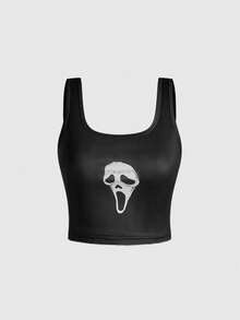 ROMWE Women's Gothic Skull Face Print Camisole And Pants Pajama Set - Black - View 8