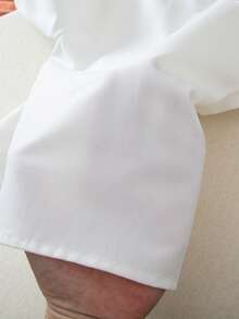 SHEIN Playful Pals 女童优雅刺绣荷叶边领公主长袖纽扣前襟休闲时尚公主衬衫，适合上学、度假、旅行、生日派对、春秋季穿着。 - 白色 - 查看 4