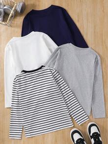 4pcs Tween Boy Casual Pattern Long Sleeve T-Shirt - Multicolor - View 2