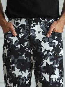 HUEFORM Herren Schwarze Sternmuster Gerade geschnittene Lässig Hose mit Taschen, perfekt für einen raffinierten Ausflug - Schwarz und Weiss - Übersicht 8