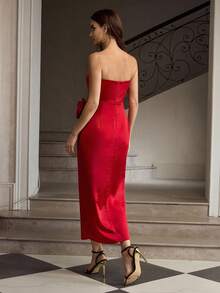 ZEYLAH Women's Elegant 3D Floral Sleeveless Midi Dress, Summer - Red - View 4