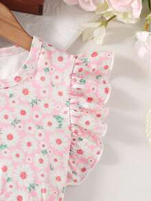 SHEIN 夏季女童舒适休闲荷叶边连衣裙，配腰带 - 粉色 - 查看 5