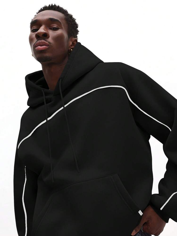 Slouchy Hoodie With White Piping Details