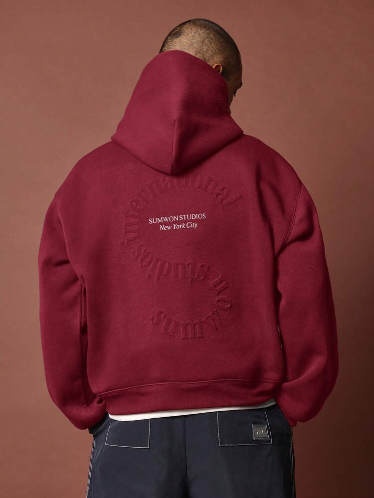 Embossed Pullover Hoodie With Centre Pocket