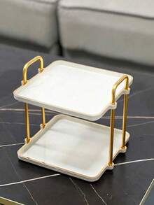 1 pieza Bandeja rectangular de 2 niveles de color blanco lechoso, para servir desayuno, pan, pastel - blanco lechoso - Ver 8