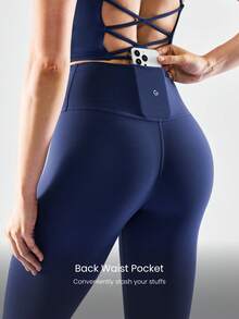 GLOWMODE Quần legging FeatherFit™ Keep It Classic 26 inch, không đường may, cạp cao, co giãn tốt, có túi sau, thích hợp cho tập yoga, tập gym và mặc hàng ngày, mùa xuân hè. - Dark Blue - Xem 5