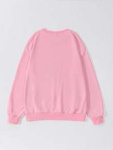 SHEIN ChillGRL Teen Girls Bow Printed Hoodie Sweatshirt & Embroidered Pocket Straight Leg Jeans 2 Pieces Outfit,Holiday,Summer,Travel - Baby Pink - View 3