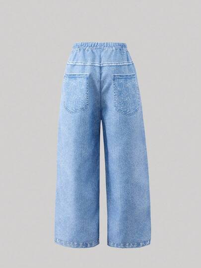 SHEIN ChillGRL 少女梭织字母图案休闲直筒裤