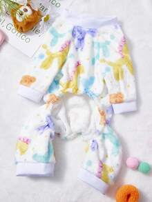 PETSIN 1pc Colorful Balloon Bear Print Pet Jumpsuit White Autumn And Winter Flannel Warm And Comfortable Pet Warm Clothes - Multicolor - View 3