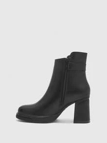 CUCCOO BIZCHIC Botas de tacón alto hasta el tobillo de diseño con hebilla, de moda y casuales para mujer - Negro - Ver 10