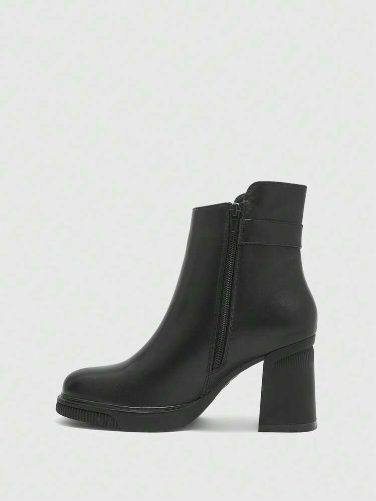 CUCCOO BIZCHIC Women's Buckle Design Fashion Casual High Heel Mid-Calf Boots For Christmas