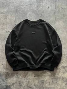 AXEPEAK Plus Size Men's Rhinestone Flame Graphic Crew Neck Long Sleeve Casual Pullover Pullover Sweatshirt - Black - View 2