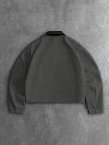 PAVTROS 男士休闲时尚街头撞色PU皮领拉链夹克，秋冬款 - 灰色 - 查看 2