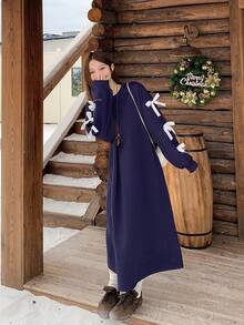 DAZY Robe mi-longue avec décoration de nœud pour femmes, automne/hiver