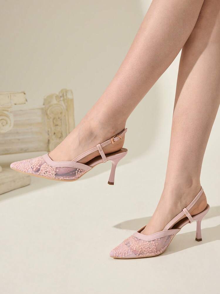 CUCCOO CHICEST Women's Fashionable Elegant Embroidered Mesh Pointed Toe Pumps Summer Shoes Wedding Shoes Bride Shoes