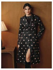 Anewsta Áo khoác trench coat nữ thời trang cao cấp thiết kế chấm bi tối giản cổ điển, phù hợp cho mùa thu, mùa đông, đi chơi, thanh lịch, trang trọng, tiệc tùng, sang trọng, năm mới, tốt nghiệp - màu đen - Xem 5