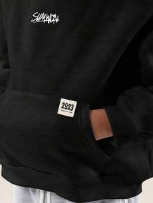 SUMWON 男童连帽卫衣，眼睛印花设计，长袖套头衫，休闲秋冬街头风度假装 - 黑與白 - 查看 7