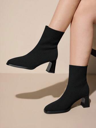 CUCCOO CURVES Botas de tobillo de tacón alto de moda con punta ancha para uso diario de mujer